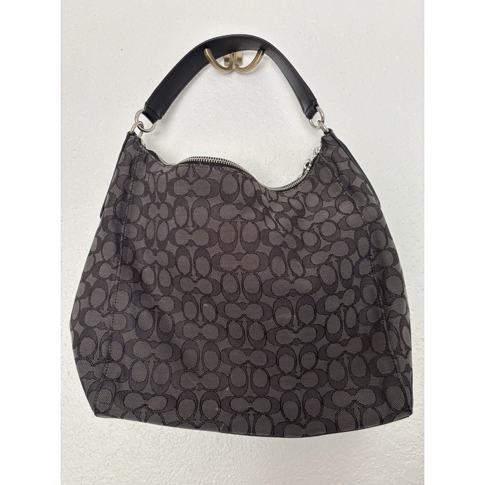 Coach Signature Jacquard Purse Handbag Hobo Style Black‎ and Grey - Picture 3 of 12